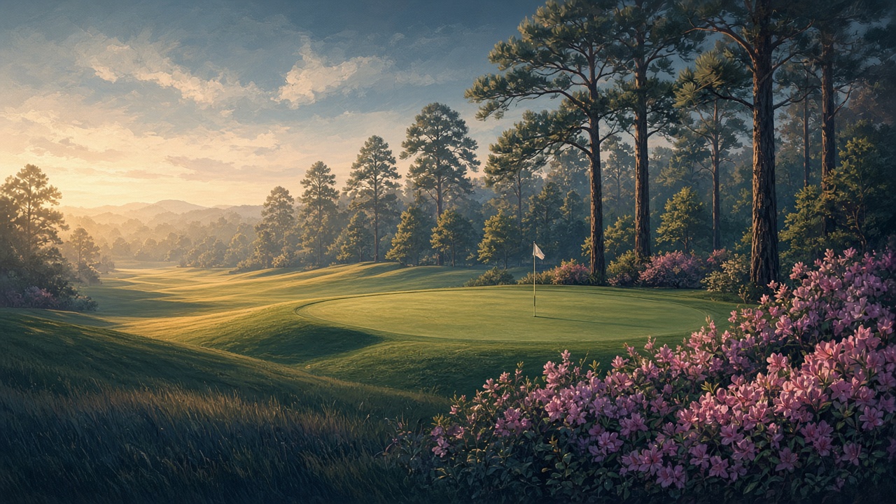 Quiet Masters-style course at golden hour